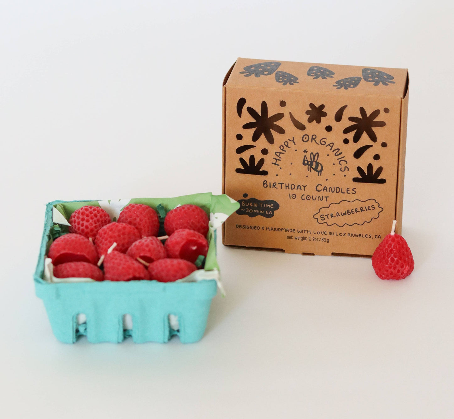 Beeswax Strawberry Birthday Candles